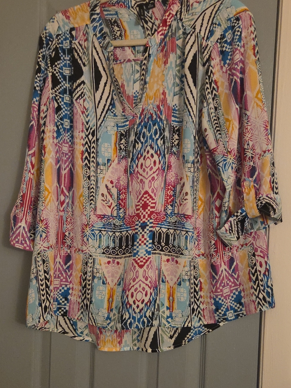 Multicolor Printed V-Neck Women's Tunic Dress